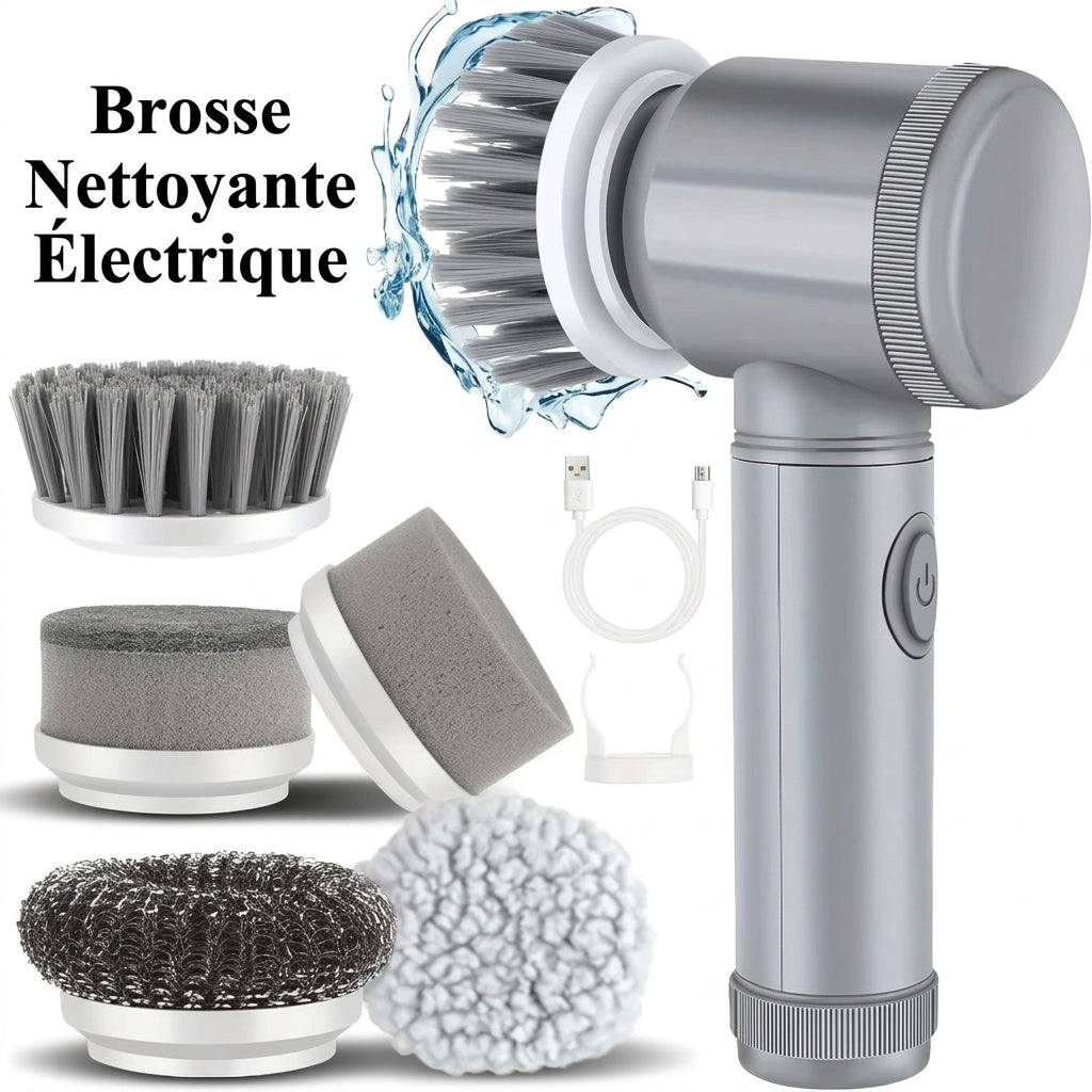 Brosse de nettoyage électrique rotative, brosse de nettoyage sans fil pour salle de bain avec 5 têtes interchangeables