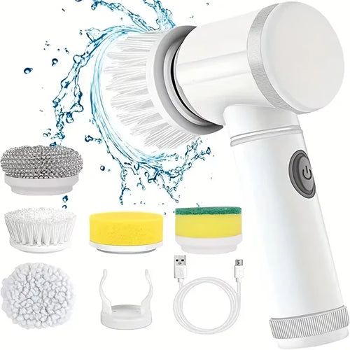 Brosse de nettoyage électrique rotative, brosse de nettoyage sans fil pour salle de bain avec 5 têtes interchangeables