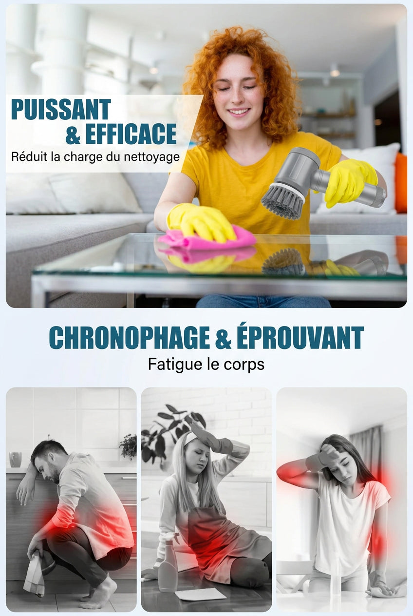 Brosse de nettoyage électrique rotative, brosse de nettoyage sans fil pour salle de bain avec 5 têtes interchangeables