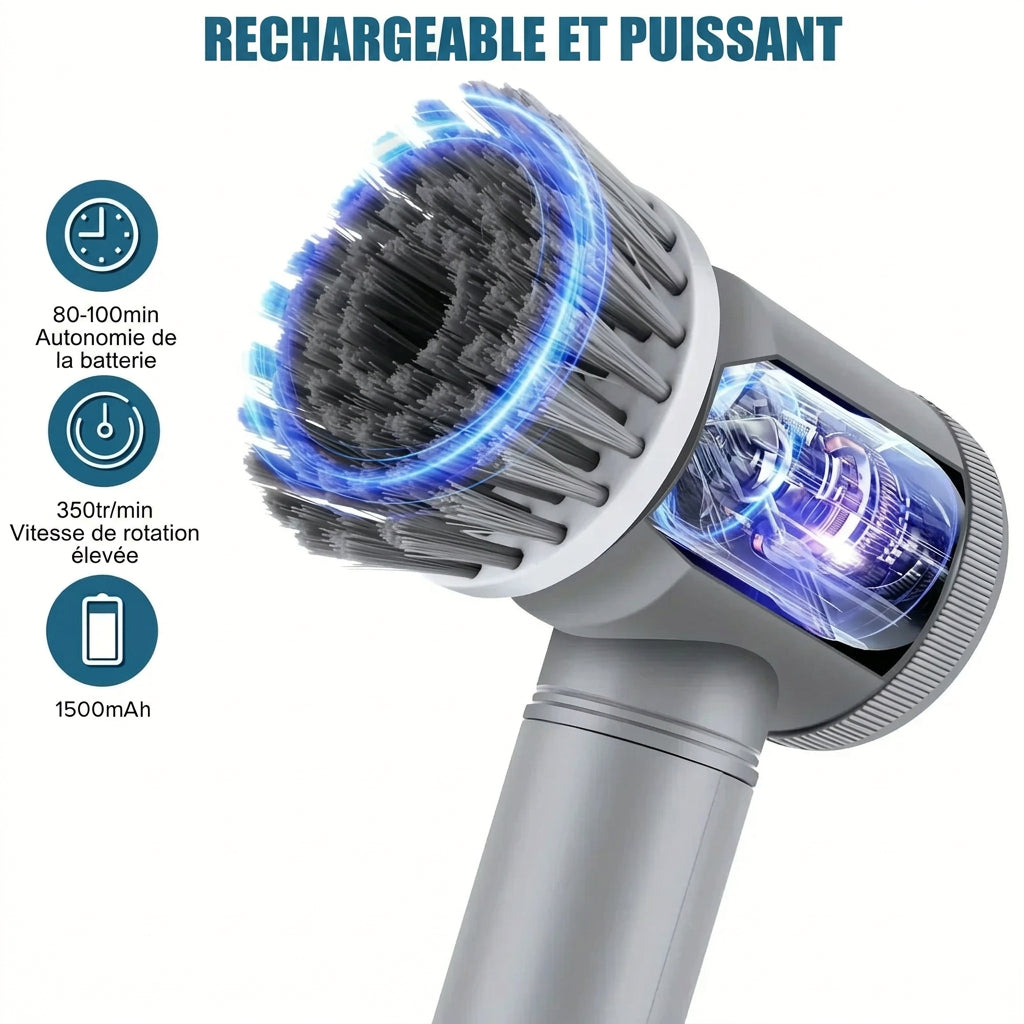 Brosse de nettoyage électrique rotative, brosse de nettoyage sans fil pour salle de bain avec 5 têtes interchangeables