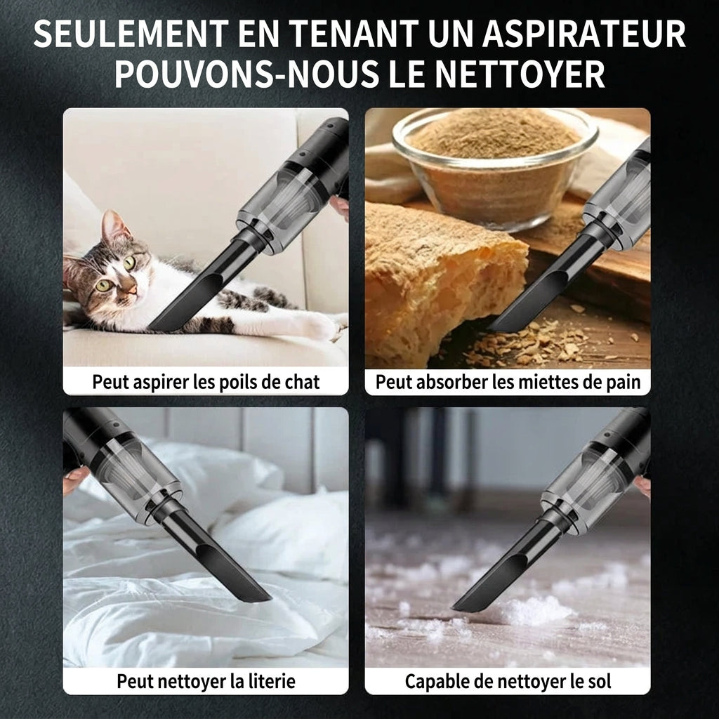 Aspirateur de voiture portable sans fil 15000Pa, double usage souffleur et aspiration, multi-embouts, pour voiture, maison, animaux de compagnie, bureau